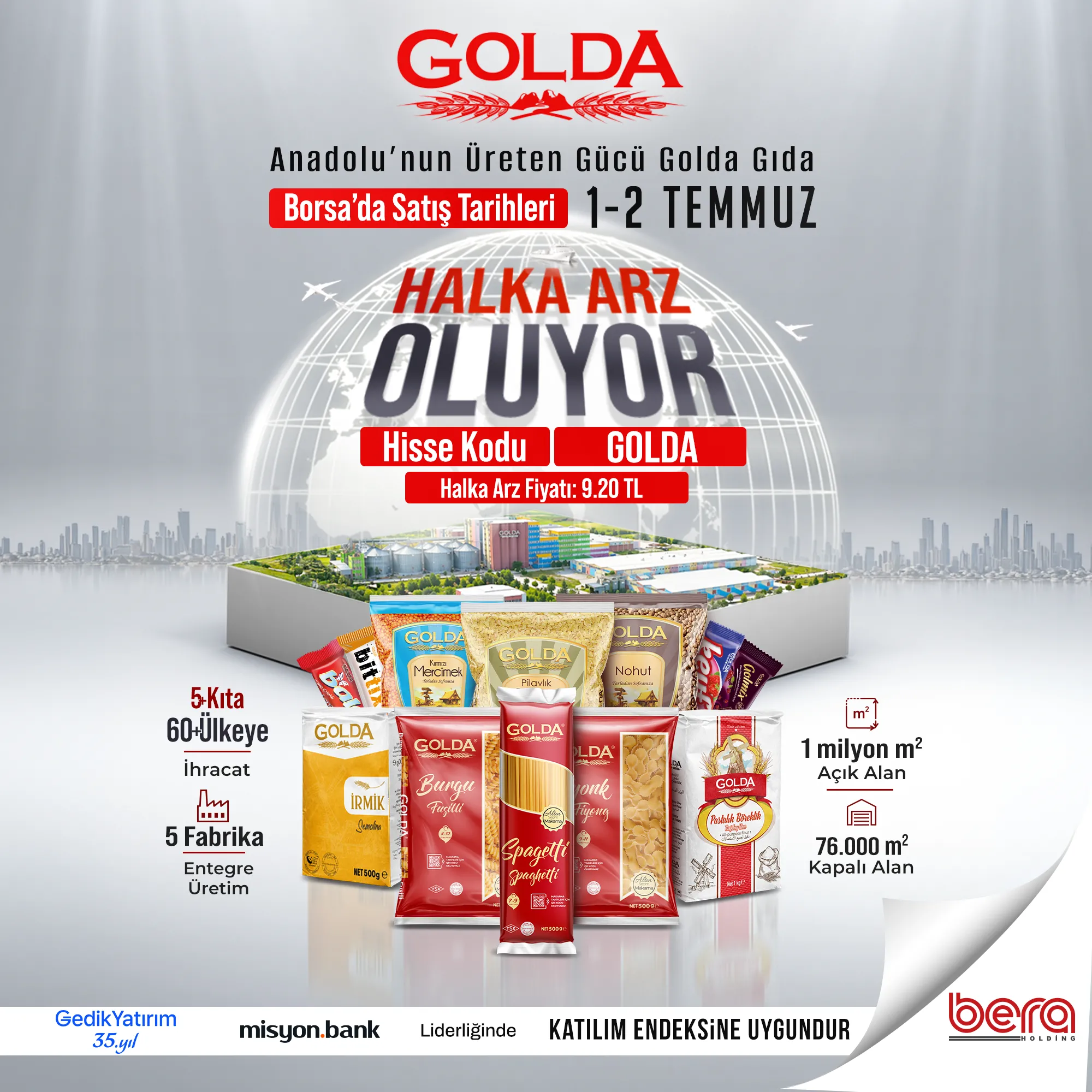 Golda Gıda halka arz oluyor Borsada satış tarihleri 1-2 Temmuz 2026